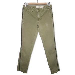 Chino by Anthropologie Relaxed Tux Side Stripe Straight Pant Olive Army Green 27